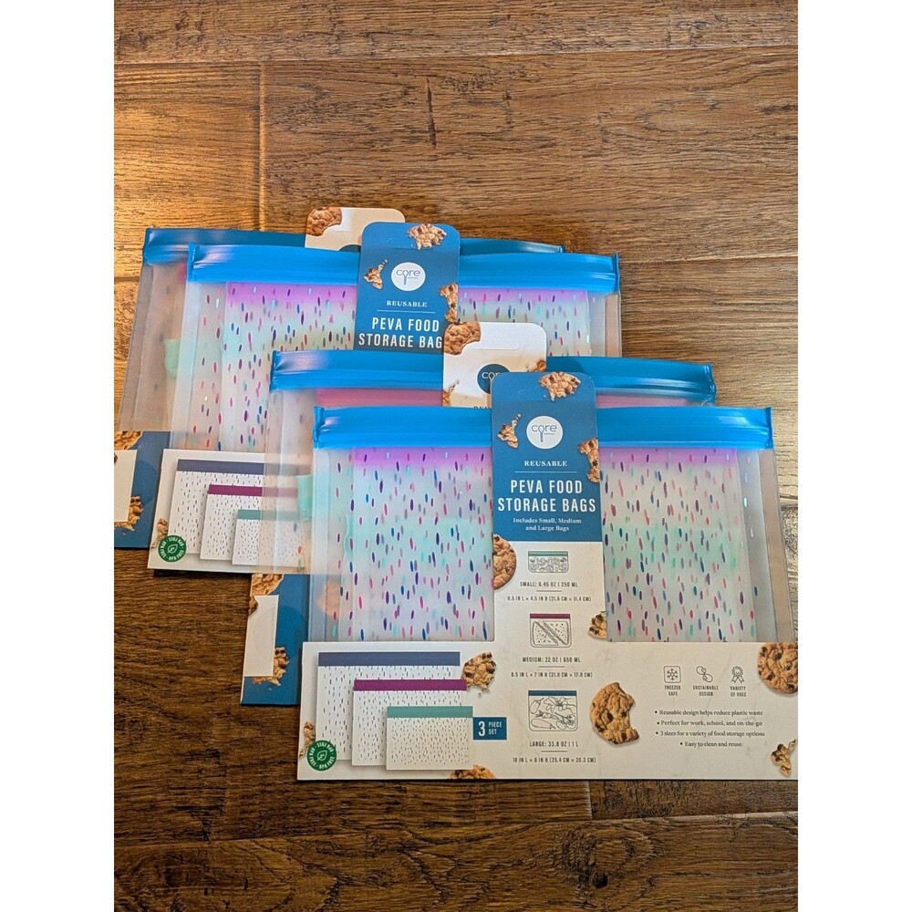 Reusable PEVA Food Storage Bags 4 Sets Twelve Bags In Total Core Kitchen